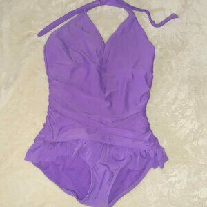 CIRCO 1 PC SWIMSUIT PURPLE RUFFLED RUCHED SIDES BATHING SUIT-GIRLS SIZE XL 14-16